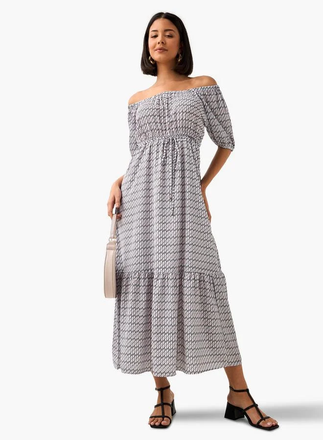 سبلاش فيڤ فستان نسائي بطبعة هندسية بكتف مكشوف ورباط