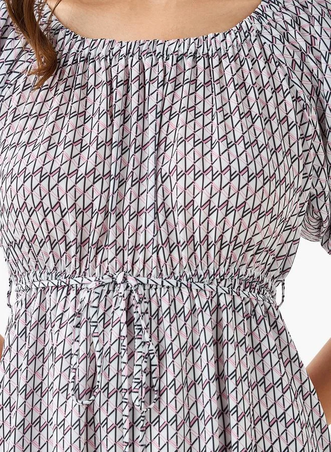 Splash FAV Cassie Geometric Print Off Shoulder Women Dress with Tie-Ups