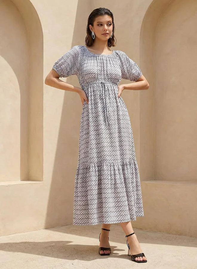 Splash FAV Cassie Geometric Print Off Shoulder Women Dress with Tie-Ups