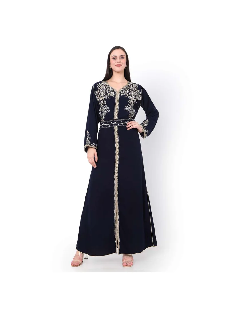 HANA & SARA STYLISH HEAVY CRYSTAL EMBROIDERED STONE WORK  ON FRONT WITH THICK DESIGNER BELT ARABIC KAFTAN JALABIYA DRESS