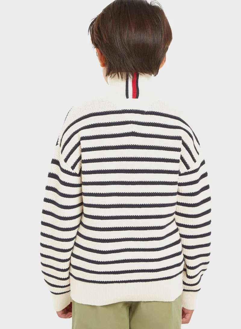 TOMMY HILFIGER Youth Striped Half Zip Sweater