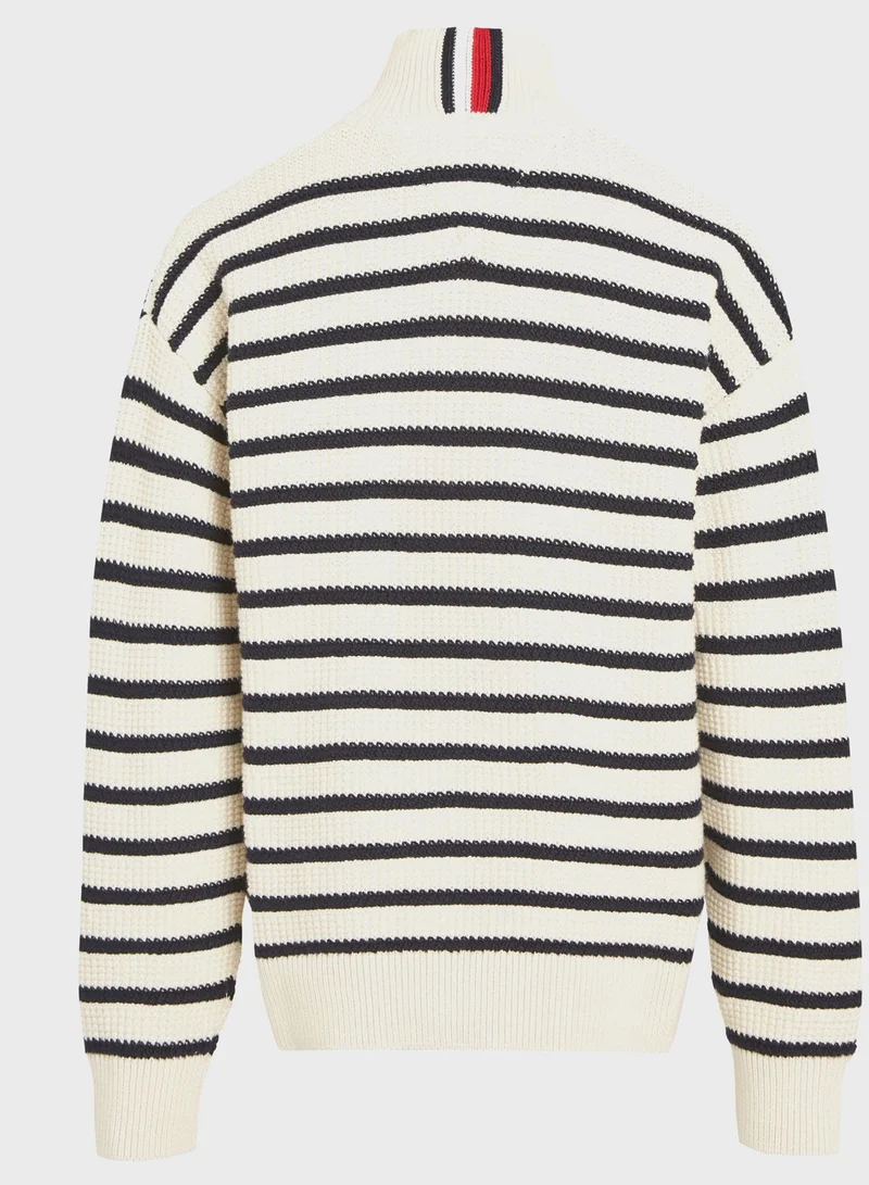 TOMMY HILFIGER Youth Striped Half Zip Sweater