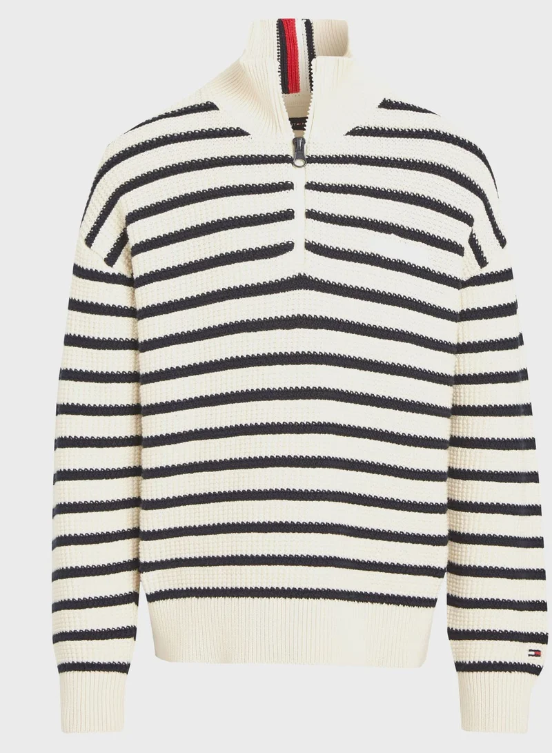 TOMMY HILFIGER Youth Striped Half Zip Sweater
