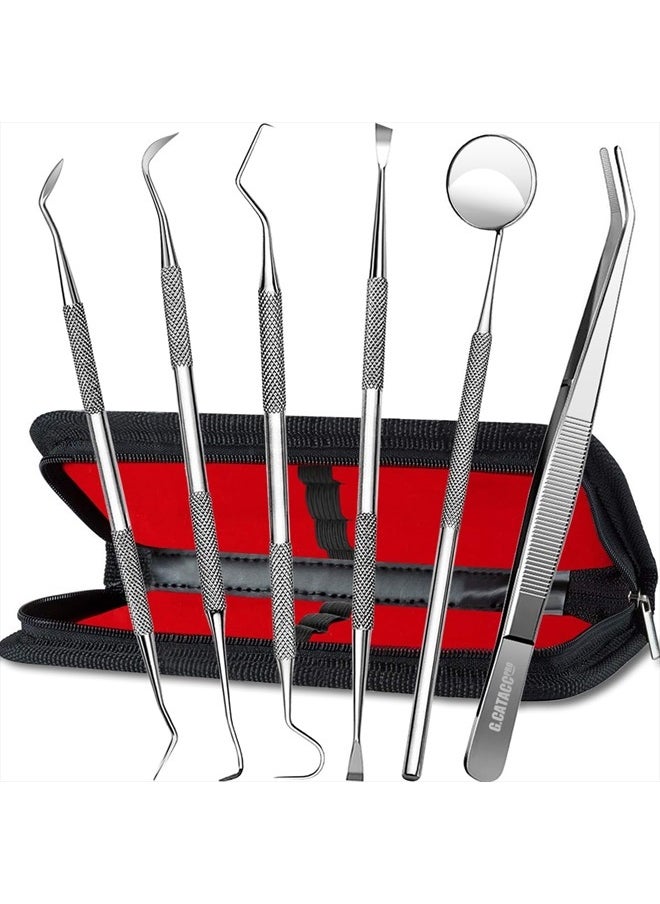 G.CATACC - Dental Tools, Dental Pick Teeth Cleaning Tools, Dental Hygiene Kit, Plaque Remover for Teeth, Professional Stainless Steel Tooth Scraper Plaque Tartar Cleaner - with Case - Image 1