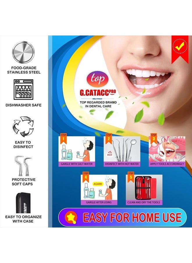G.CATACC - Dental Tools, Dental Pick Teeth Cleaning Tools, Dental Hygiene Kit, Plaque Remover for Teeth, Professional Stainless Steel Tooth Scraper Plaque Tartar Cleaner - with Case - Image 1