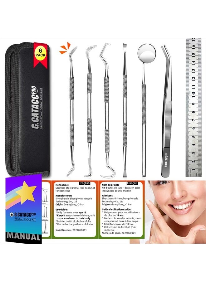 G.CATACC - Dental Tools, Dental Pick Teeth Cleaning Tools, Dental Hygiene Kit, Plaque Remover for Teeth, Professional Stainless Steel Tooth Scraper Plaque Tartar Cleaner - with Case - Image 1