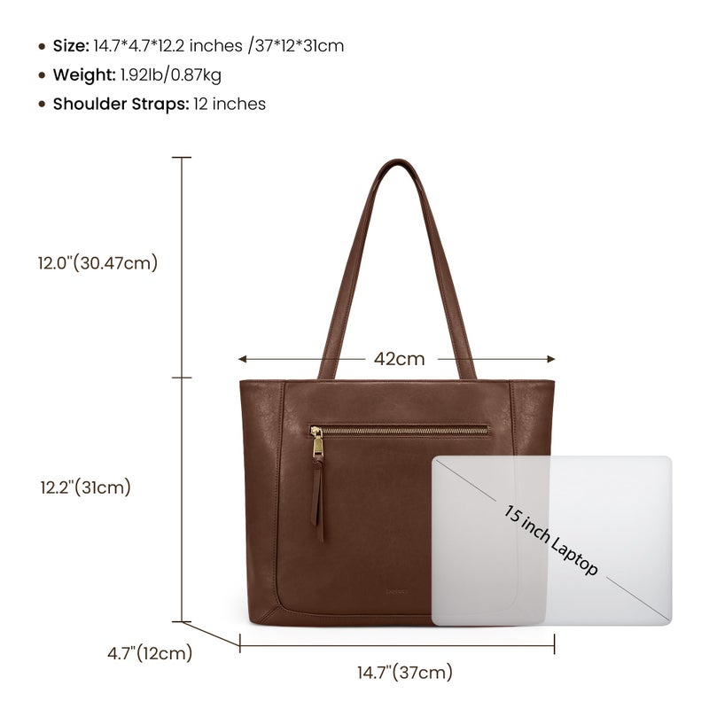 befen Genuine Leather Tote Bags for Women, Women's Shoulder Handbags Tote Purse with Zipper Work Tote Bags with 15.6" Compartment, Brown - Image 5