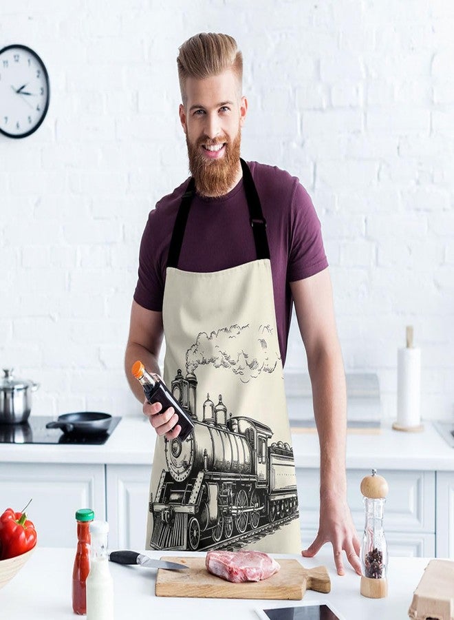 Moslion Train Apron 31x27 Inch Vintage Train in Country Locomotive Wooden Wagons Rail Road with Smoke Kitchen Chef Waitress Cook Aprons Bib with Adjustable Neck for Women Men Girls - Image 3