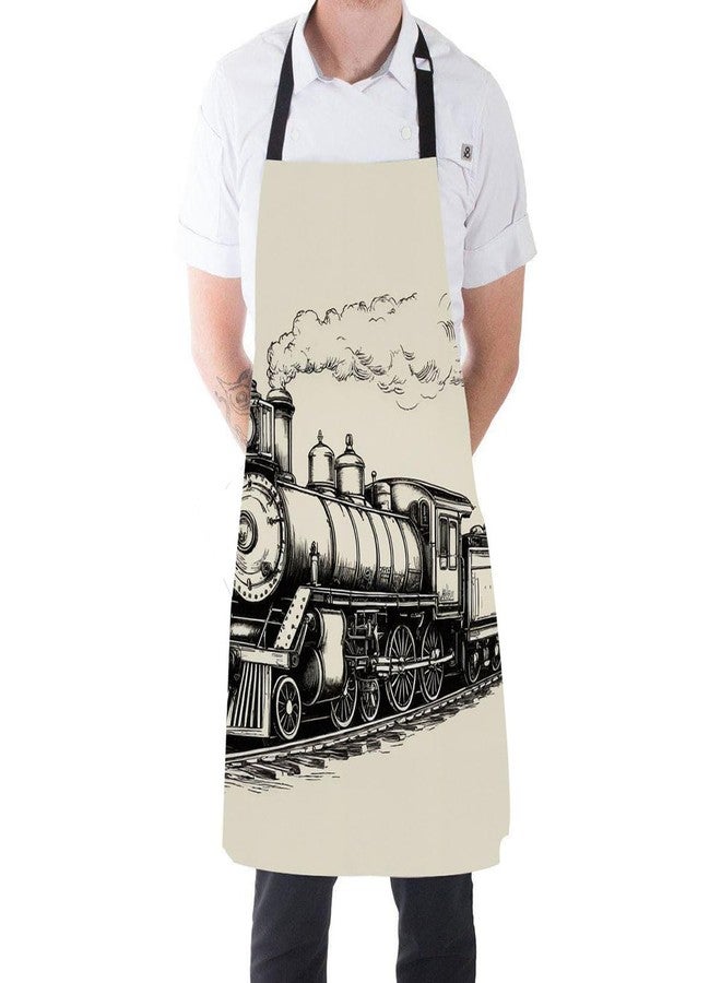 Moslion Train Apron 31x27 Inch Vintage Train in Country Locomotive Wooden Wagons Rail Road with Smoke Kitchen Chef Waitress Cook Aprons Bib with Adjustable Neck for Women Men Girls - Image 5