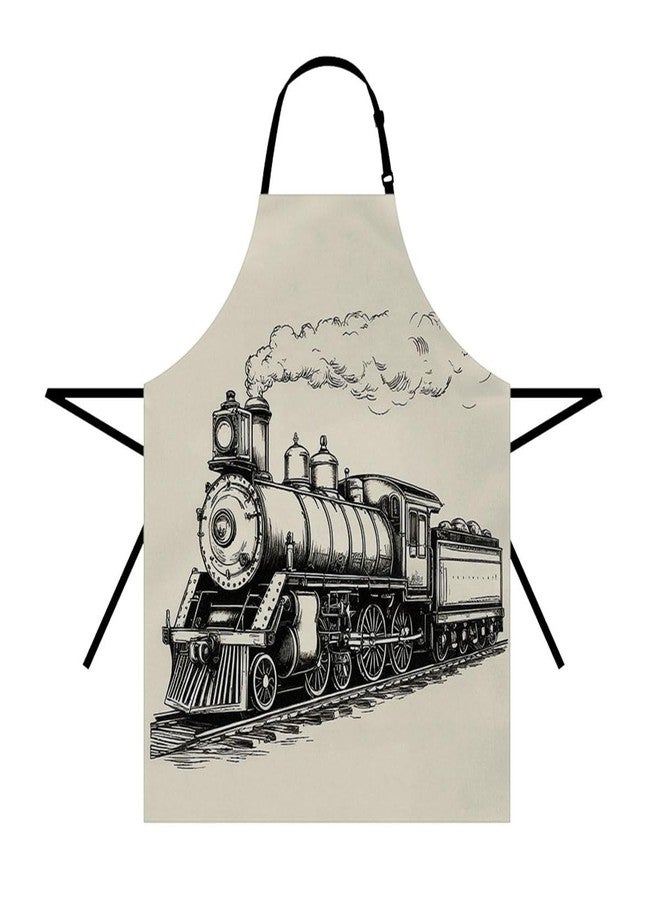 Moslion Train Apron 31x27 Inch Vintage Train in Country Locomotive Wooden Wagons Rail Road with Smoke Kitchen Chef Waitress Cook Aprons Bib with Adjustable Neck for Women Men Girls - Image 1