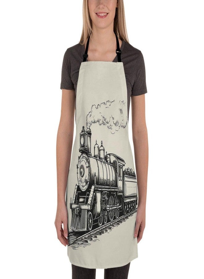 Moslion Train Apron 31x27 Inch Vintage Train in Country Locomotive Wooden Wagons Rail Road with Smoke Kitchen Chef Waitress Cook Aprons Bib with Adjustable Neck for Women Men Girls - Image 2
