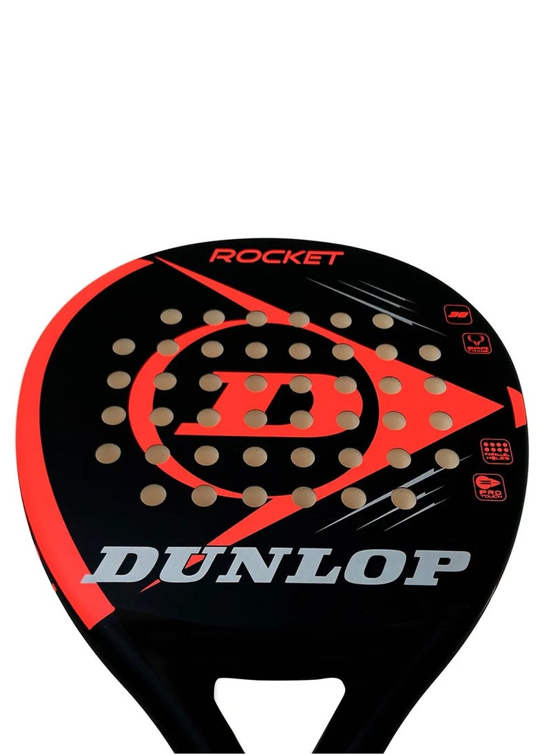 DUNLOP - مضرب تنس Dunlop Rocket Red - إطار من ألياف الكربون، ورأس على شكل ماسة، ومقبض مريح للمبتدئين واللاعبين المتقدمين - Image 1