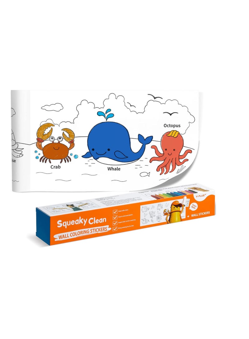 YPlus Coloring Paper Roll for Kids, Toddler Drawing Paper Roll, Squeaky Clean Sticky Wall Painting Stickers Set for Gift, 120 * 11.8 Inch - Image 1