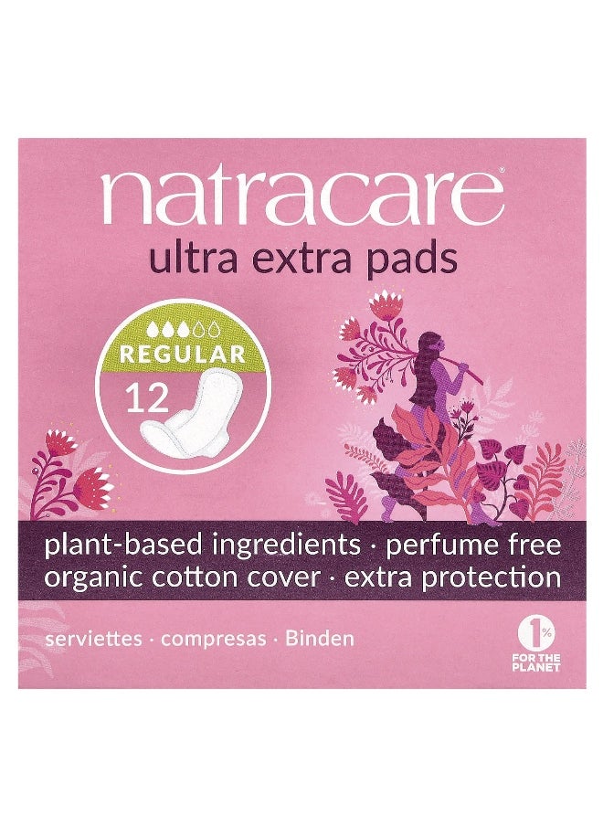NATRACARE Natracare, Ultra Extra Pads, Organic Cotton Cover, Regular, 12 Pads  - Image 1