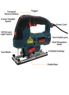 BONAI Bonai Jigsaw Cutter - 6-Speed Variable LED Light Laser Guide Titanium Blade For Wood PVC and Metal Cutting  - Image 3