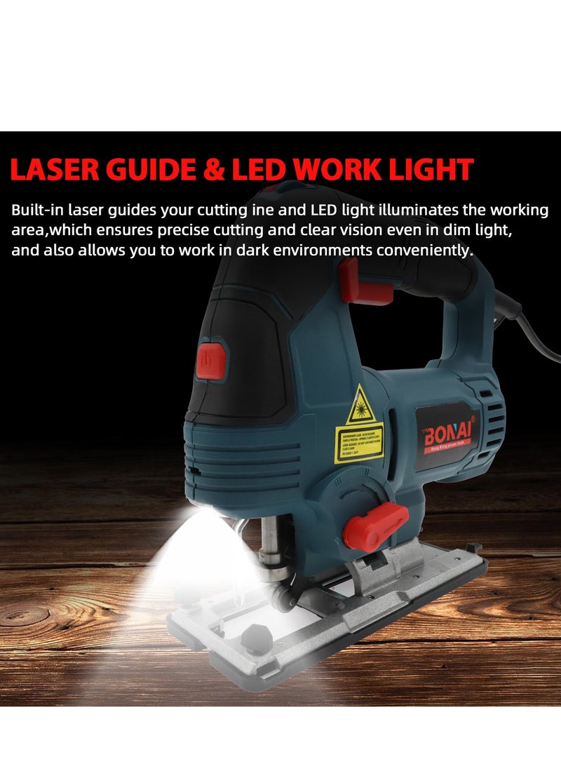 BONAI - Bonai Jigsaw Cutter - 6-Speed Variable LED Light Laser Guide Titanium Blade For Wood PVC and Metal Cutting - Image 1