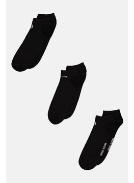 Men 3 Pair Brand Logo Ankle Socks, Black