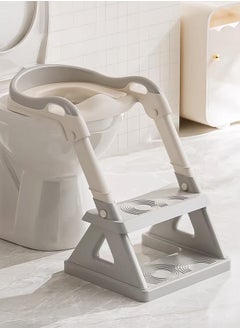 RENOVO RENOVO 2 in 1 Potty Training Seat Toddler Step Ladder Baby Seat with Splash Guard Handle Ladder and Anti-Slip Pad and Cushion for Boys Girls Grey  - Image 1