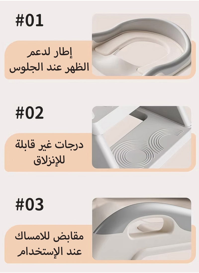رينوفو مقعد تدريب على المرحاض 2 في 1 من رينوفو سلم متدرج للأطفال الصغار مقعد أطفال مع واقي من الرذاذ مقبض سلم ووسادة مضادة للانزلاق للأولاد والبنات رمادي  - Image 3