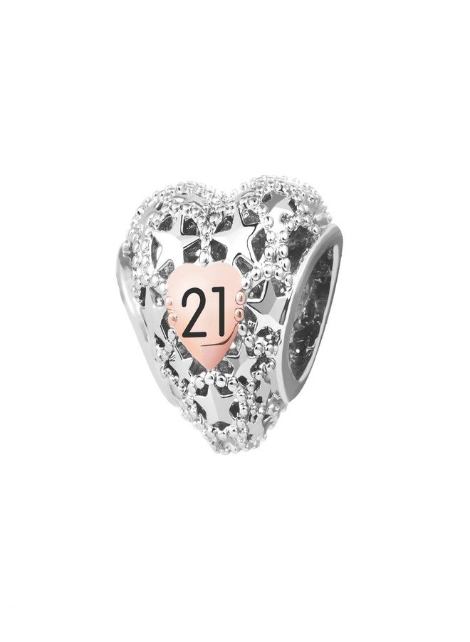 KunBead 21st Birthday Rose Gold Heart Star Love Bead Charms Compatible with Pandora Charm Bracelets Jewelry for Sister Daughter - Image 1