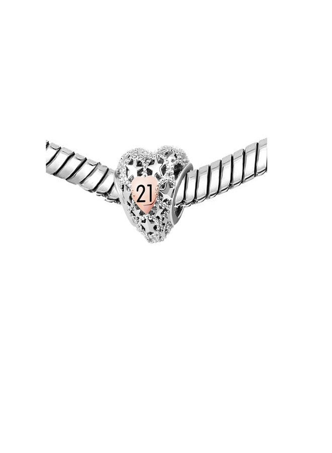 KunBead 21st Birthday Rose Gold Heart Star Love Bead Charms Compatible with Pandora Charm Bracelets Jewelry for Sister Daughter - Image 3