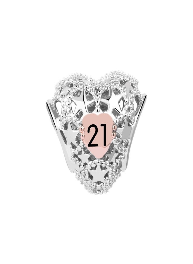 KunBead 21st Birthday Rose Gold Heart Star Love Bead Charms Compatible with Pandora Charm Bracelets Jewelry for Sister Daughter - Image 2