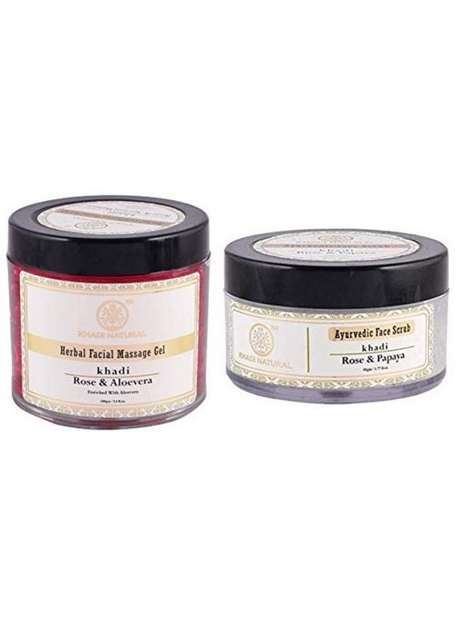 Khadi Natural Rose And Aloevera Face Massage Gel 100G & Rose And Papaya Face Scrub 50G  - Image 2