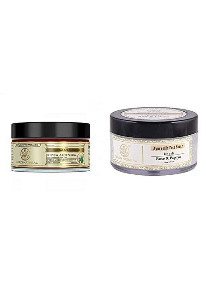 Khadi Natural Rose And Aloevera Face Massage Gel 100G & Rose And Papaya Face Scrub 50G  - Image 1