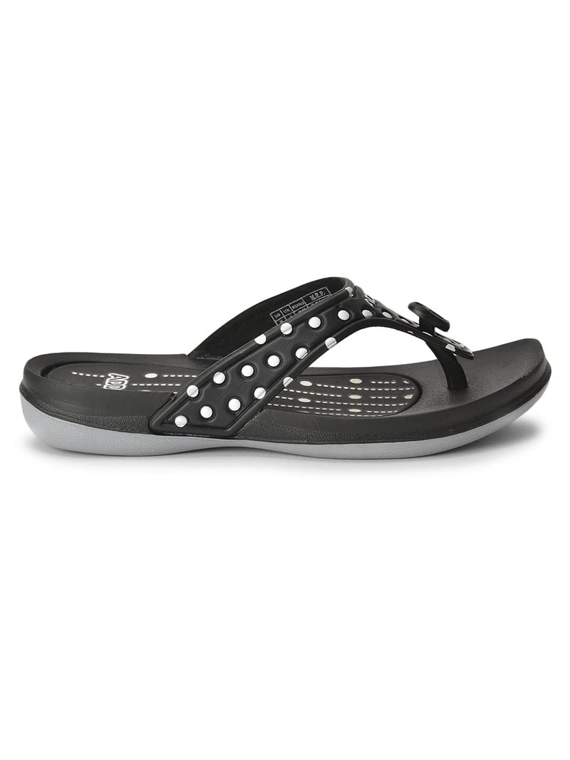 ADDA (LABEL) Polka || Durable & Comfortable || Polka Print || Lightweight || Fashionable || Eva Sole || Soft Footbed || Solid || Thong Flip Flop Flip-Flops For Women, Black, Size_7 - Image 5