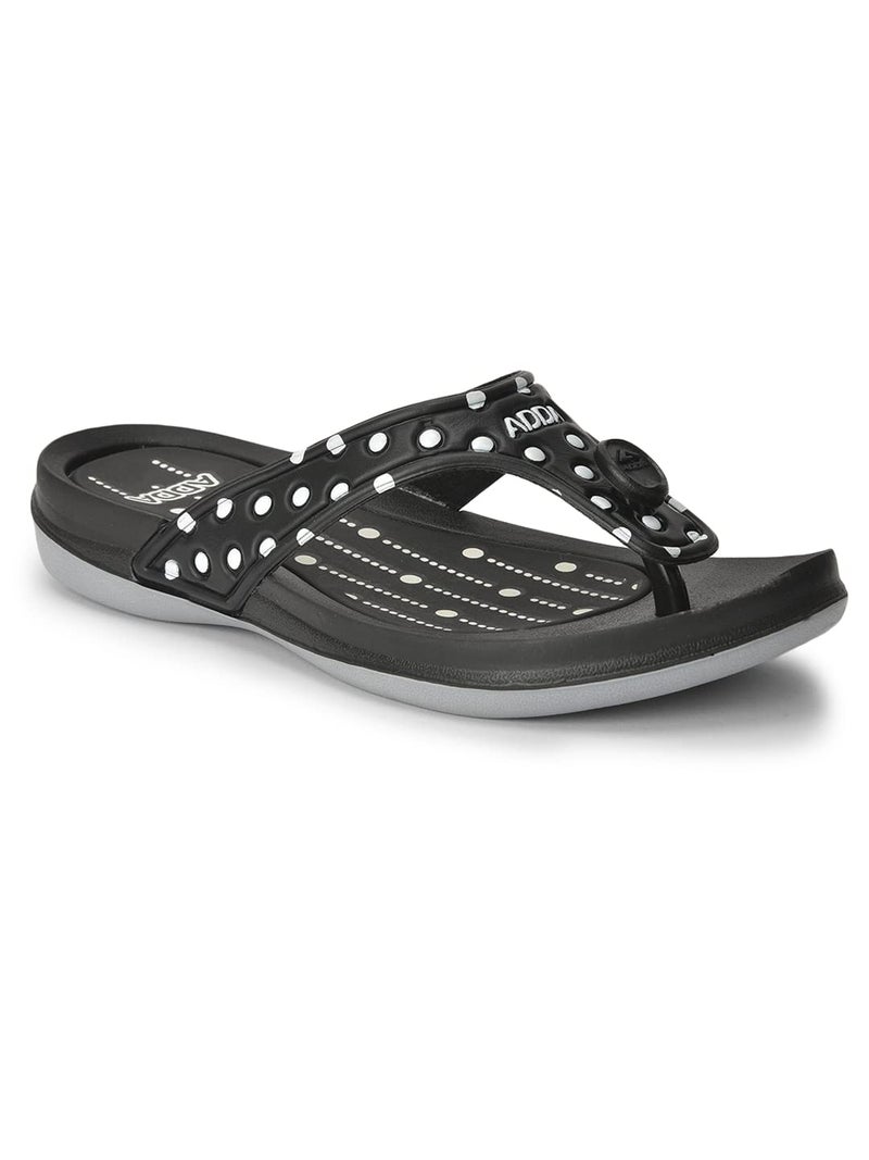 ADDA (LABEL) Polka || Durable & Comfortable || Polka Print || Lightweight || Fashionable || Eva Sole || Soft Footbed || Solid || Thong Flip Flop Flip-Flops For Women, Black, Size_7 - Image 2