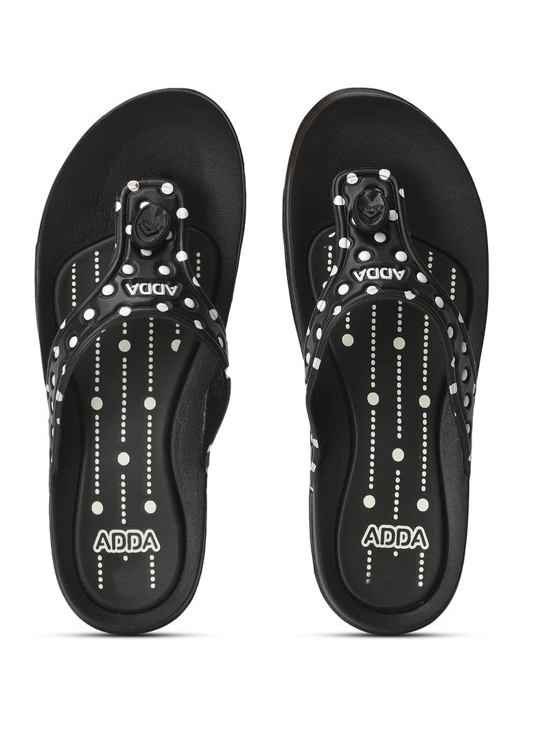 ADDA (LABEL) Polka || Durable & Comfortable || Polka Print || Lightweight || Fashionable || Eva Sole || Soft Footbed || Solid || Thong Flip Flop Flip-Flops For Women, Black, Size_7 - Image 3
