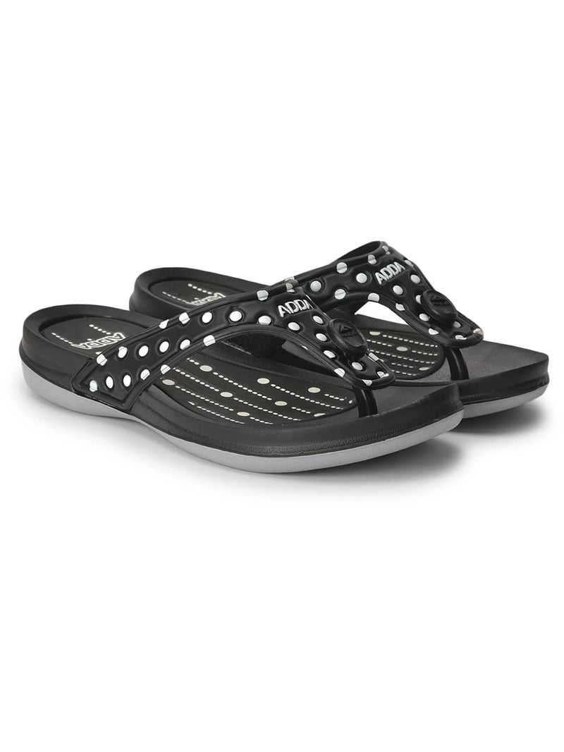 ADDA (LABEL) Polka || Durable & Comfortable || Polka Print || Lightweight || Fashionable || Eva Sole || Soft Footbed || Solid || Thong Flip Flop Flip-Flops For Women, Black, Size_7 - Image 4