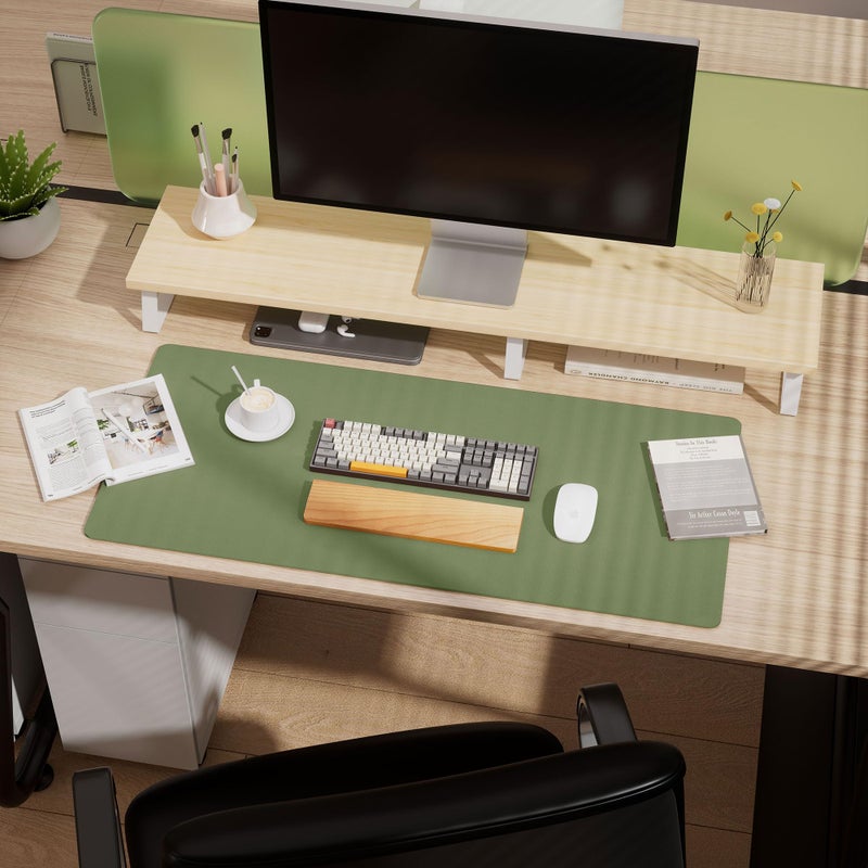 Aothia Dual-Sided Desk Mat - Natural Cork & Leather Desk Protector, Large Mouse Pad & Writing Pad for Office/Home, Olive Green (25.6"x13.7") - Image 5