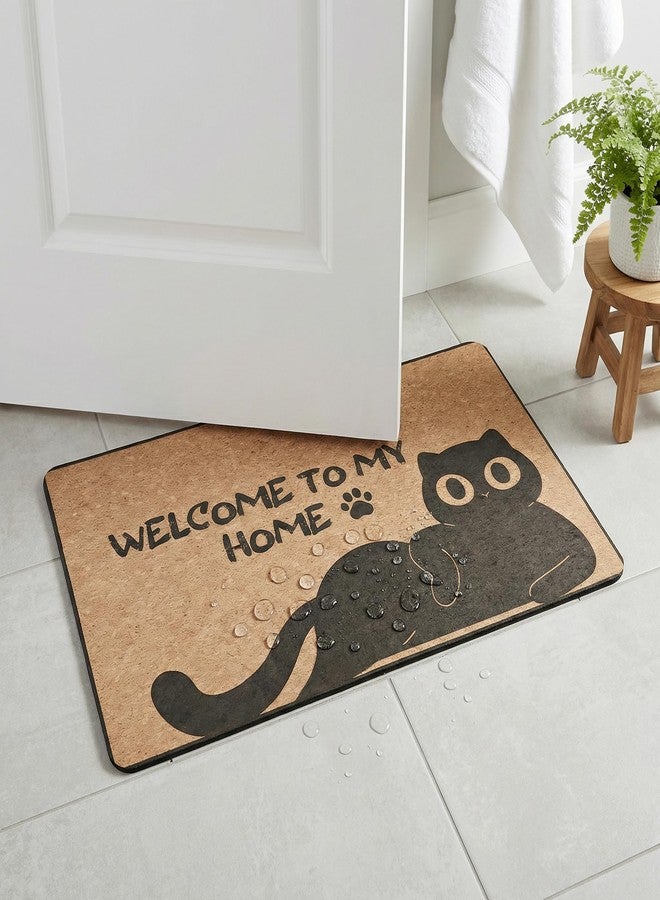 zentora Black Cat Indoor Doormat - Welcome to My Home Bath Rug - 18×30 in - Elegant Welcome Mat for Indoor Room,Entryway, Kitchen - Food Mat for Pet - Non-Slip Rug with Rubber Backing - Image 3
