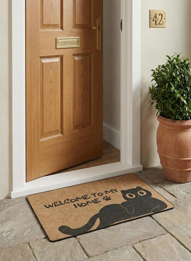 zentora Black Cat Indoor Doormat - Welcome to My Home Bath Rug - 18×30 in - Elegant Welcome Mat for Indoor Room,Entryway, Kitchen - Food Mat for Pet - Non-Slip Rug with Rubber Backing - Image 2