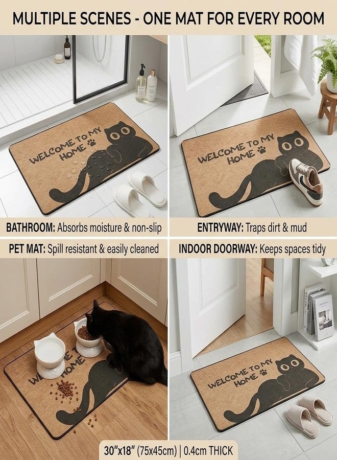zentora Black Cat Indoor Doormat - Welcome to My Home Bath Rug - 18×30 in - Elegant Welcome Mat for Indoor Room,Entryway, Kitchen - Food Mat for Pet - Non-Slip Rug with Rubber Backing - Image 4
