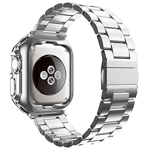MRYUESG Compatible with Apple Watch Ultra 3/2/1 Band and Case, Stainless Steel Metal Chain with TPU Cover, Smart-Watch Link Bracelet Strap for men, Wrist-Band for i-Watch Ultra, 49mm, Silver - Image 2