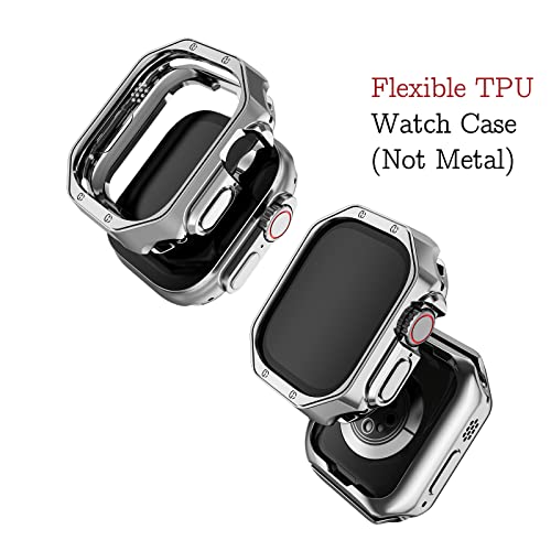MRYUESG Compatible with Apple Watch Ultra 3/2/1 Band and Case, Stainless Steel Metal Chain with TPU Cover, Smart-Watch Link Bracelet Strap for men, Wrist-Band for i-Watch Ultra, 49mm, Silver - Image 5