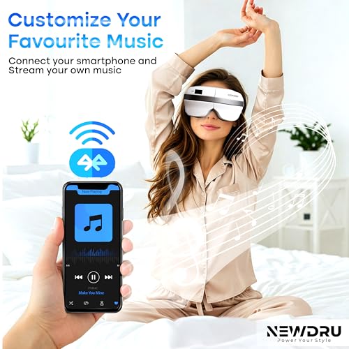 NEWDRU Rechargeable Electric Eye Massager with Heat & Vibration | Bluetooth Music Therapy | Smart & Helps to Reduce Dark Circles, Puffiness, Eye Strain & Stress Relief – EyeSpa Pro (White) - Image 3