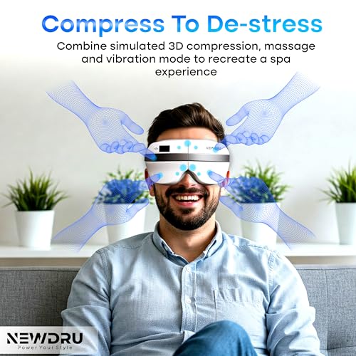 NEWDRU Rechargeable Electric Eye Massager with Heat & Vibration | Bluetooth Music Therapy | Smart & Helps to Reduce Dark Circles, Puffiness, Eye Strain & Stress Relief – EyeSpa Pro (White) - Image 4