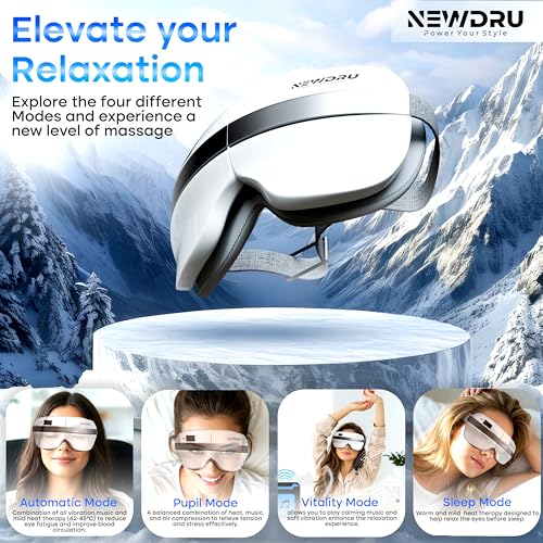 NEWDRU Rechargeable Electric Eye Massager with Heat & Vibration | Bluetooth Music Therapy | Smart & Helps to Reduce Dark Circles, Puffiness, Eye Strain & Stress Relief – EyeSpa Pro (White) - Image 5