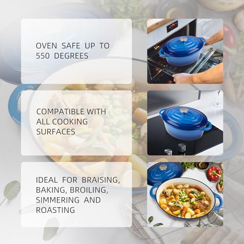 Alathote 5.5 Quart Oval Enameled Cast Iron Dutch Oven Pot with Lid, Oven Safe up to 550° F & Dishwasher Safe, Sturdy Dutch Oven Cookware - Image 3