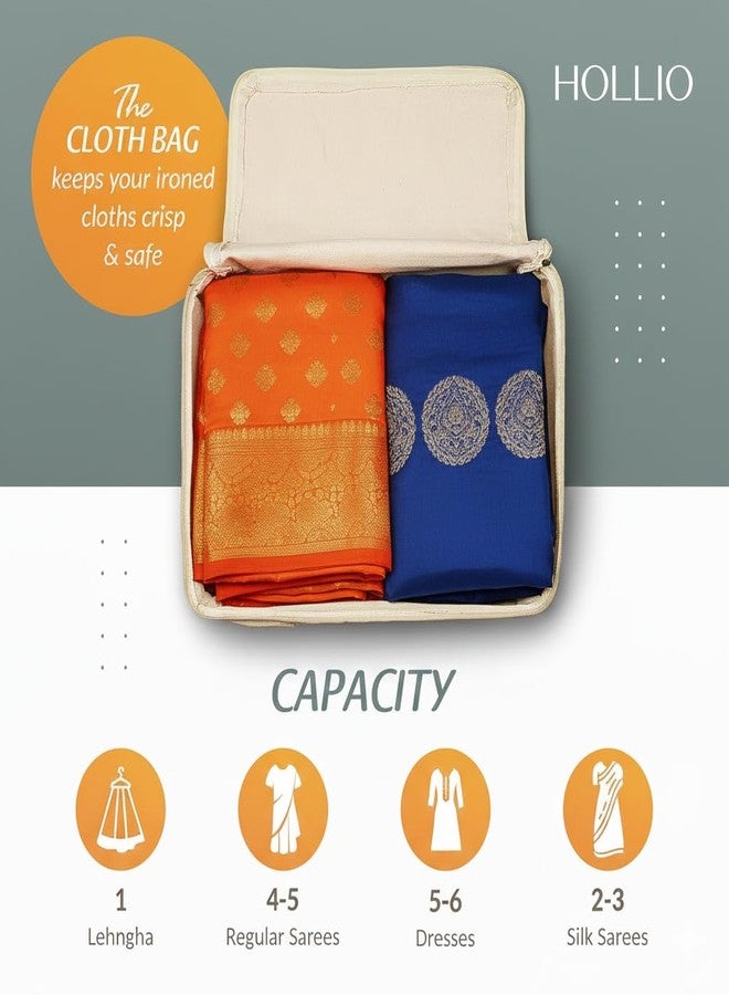 HOLLIO Cotton Canvas Clothes Storage Bags Saree Covers For Storage Saree Covers with Zip for Storage Design for Woman Dresses, Sarees, Lehengas for Wardrobe Organizer (2, COTTON BEG(17 x 14 x 7 Inch)) - Image 4