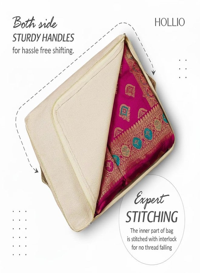 HOLLIO Cotton Canvas Clothes Storage Bags Saree Covers For Storage Saree Covers with Zip for Storage Design for Woman Dresses, Sarees, Lehengas for Wardrobe Organizer (2, COTTON BEG(17 x 14 x 7 Inch)) - Image 3