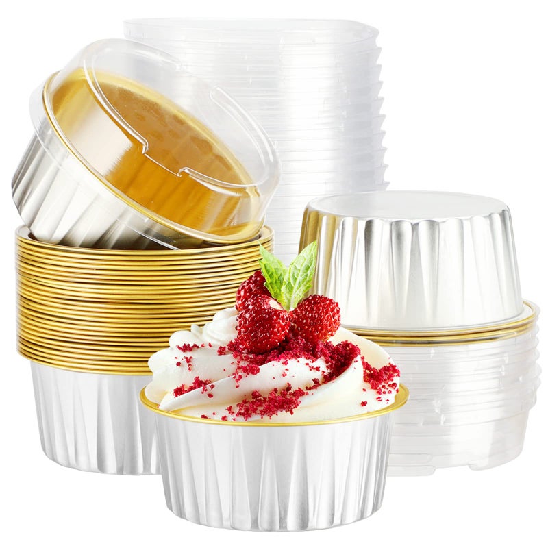 EUSOAR EUSOAR Cupcake Liners with Lids 30pcs 5oz Disposable Aluminum Foil Ramekins cupcake Baking Cups Containers Wrappers Dessert Cups with Lids Mini Aluminum Cheesecake Pan Creme Brulee Ramekins