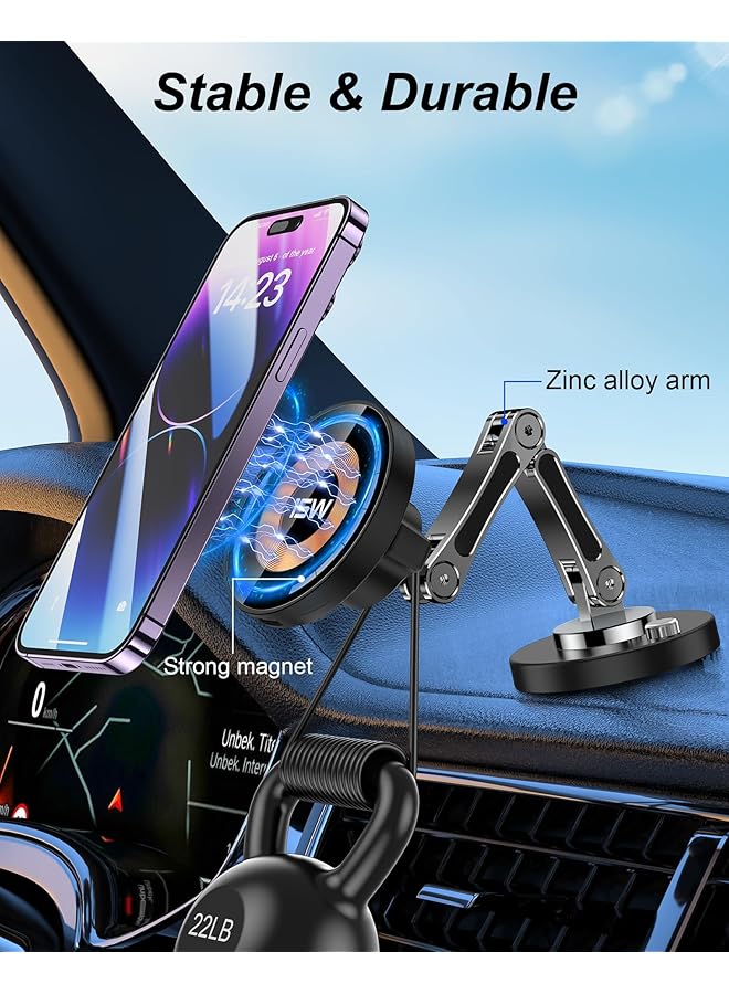 كاست ويف شاحن سيارة ماجسيف، شاحن لاسلكي مغناطيسي قابل للتعديل بزاوية 360 درجة، متوافق مع ماجسيف آيفون 15 14 13 12 سلسلة - Image 4