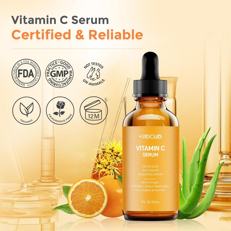 +1HEROLABS Vitamin C Serum for Face Anti Aging Face Eye Serum Hyaluronic Acid Reduce Fine Lines Dark Spots and Wrinkle - Image 5