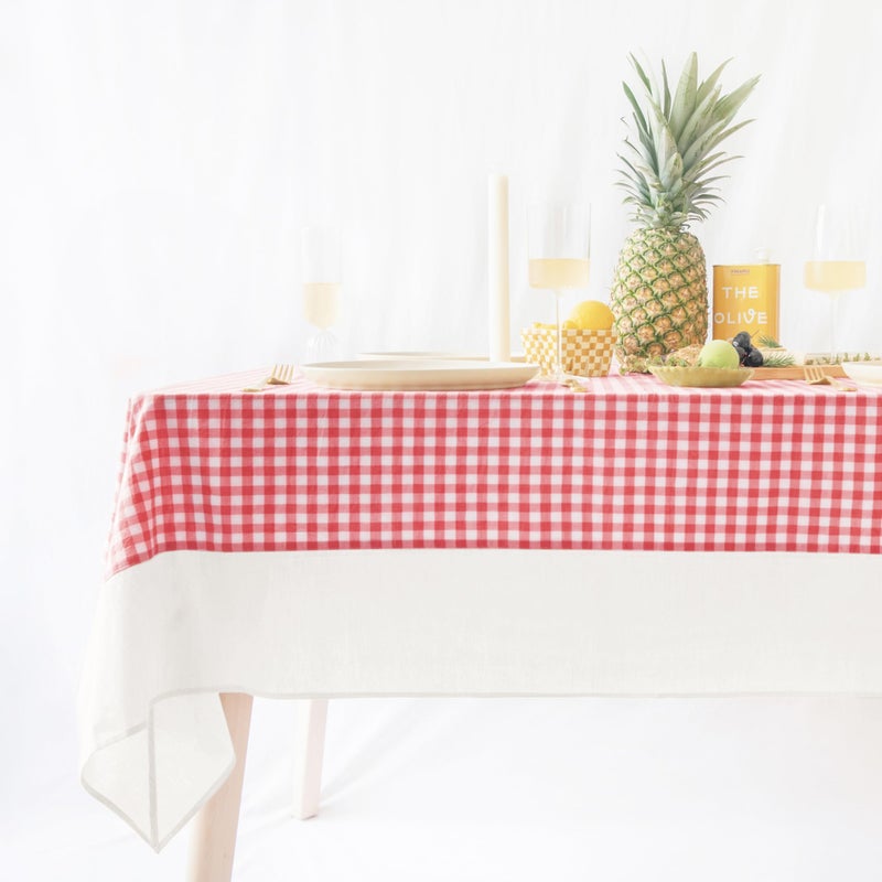 MONDAY MOOSE Gingham Checkered Farmhouse Rustic Picnic Style Decoration Rectangle Natural Stonewashed Cotton Tablecloth for Kitchen, Dining Room, Restaurant (60x86 inch, Red/White) - Image 4