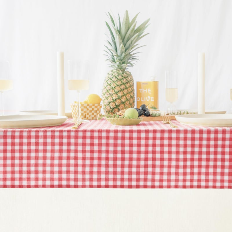 MONDAY MOOSE Gingham Checkered Farmhouse Rustic Picnic Style Decoration Rectangle Natural Stonewashed Cotton Tablecloth for Kitchen, Dining Room, Restaurant (60x86 inch, Red/White) - Image 2