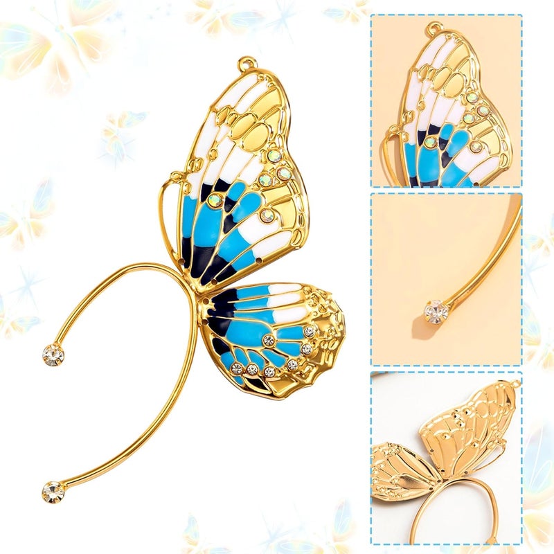Excefore Butterfly Wings Earrings, Fairy Ear Cuff Elf Headpiece - Elf Ear Clip Ear Hook, Fairy Costume Headpiece Accessories, Colorful Butterfly Dangle Earrings for Women, Simulation Butterfly Wing Earrings - Image 2
